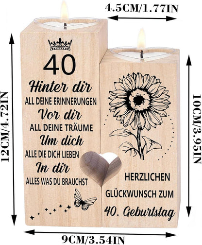 40. Geburtstag Frauen Kerzenhalter Holz Lasergravur Herzform