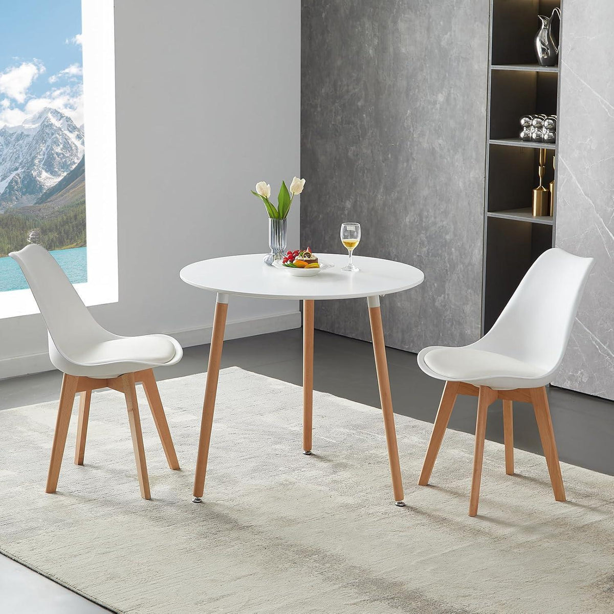 Runder Esstisch Set für 2 Personen – Weißes Esszimmer mit Stühlen