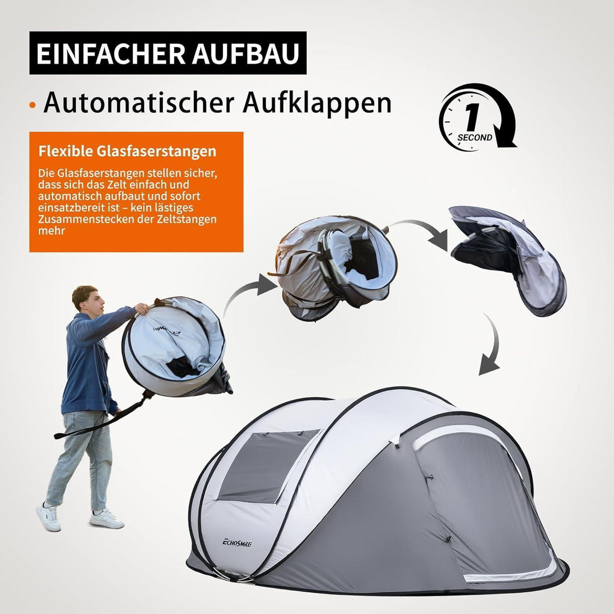 Wurfzelt 4-6 Personen wasserdicht mit 2 Fenstern für Outdoor
