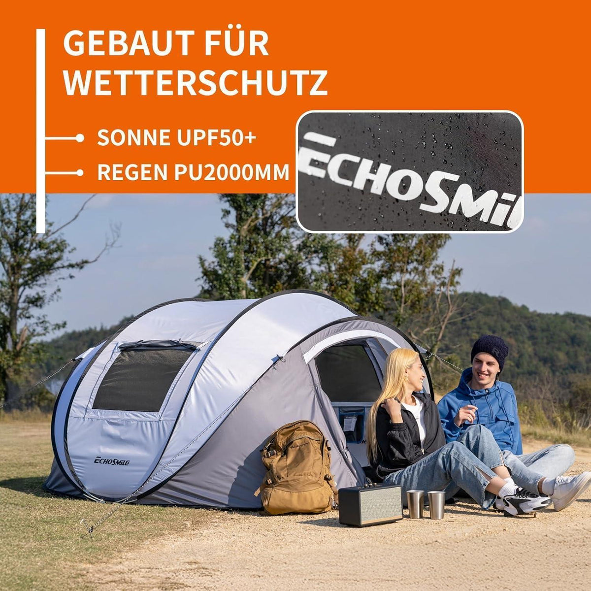 Wurfzelt 4-6 Personen wasserdicht mit 2 Fenstern für Outdoor