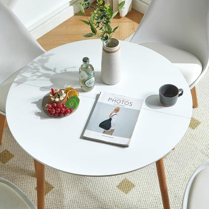 Runder Esstisch Set für 4 Personen – Weißer Tisch + 4 Schwarz Stühle