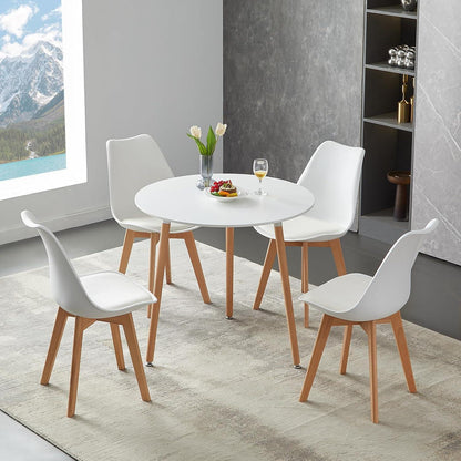 Runder Esstisch Set für 4 Personen – Weißes Esszimmer-Set