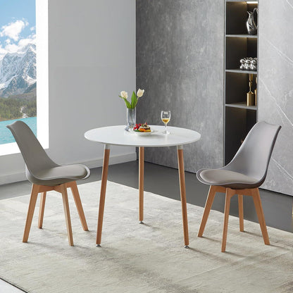 Runder Esstisch Set für 2 Personen – Weißer Tisch + 2 Grau Stühle