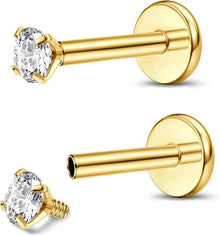 Titan Lippenpiercing Set 3mm CZ Nasenstecker Gold Silber