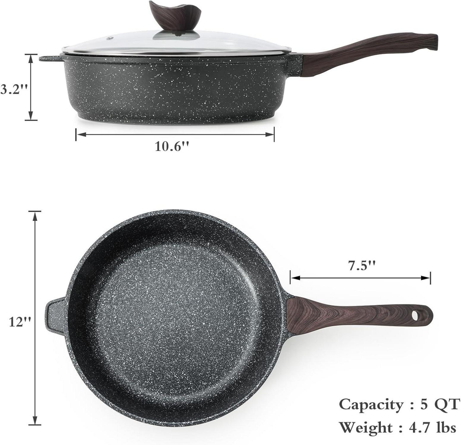 Antihaft Tiefe Bratpfanne mit Deckel 30 cm Granitbeschichtung