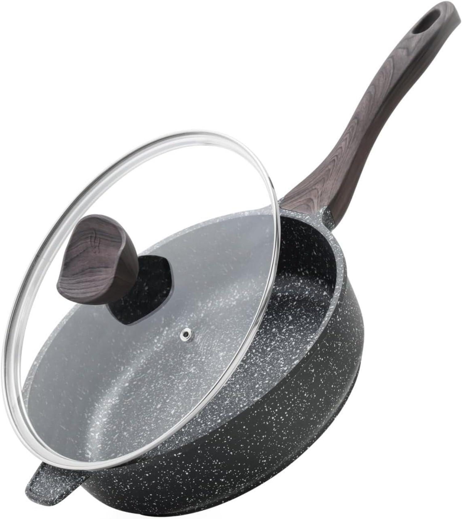 Antihaft Bratpfanne mit Holzgriff und Glasdeckel 26 cm Induktion
