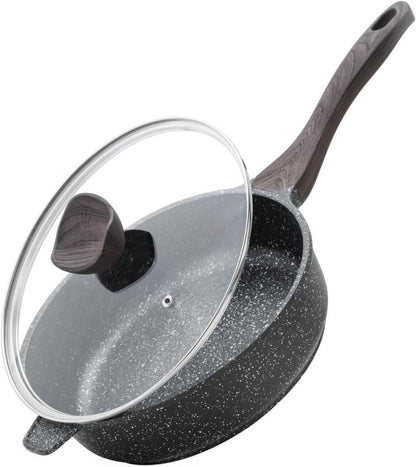 Antihaft Bratpfanne mit Holzgriff und Glasdeckel 26 cm Induktion