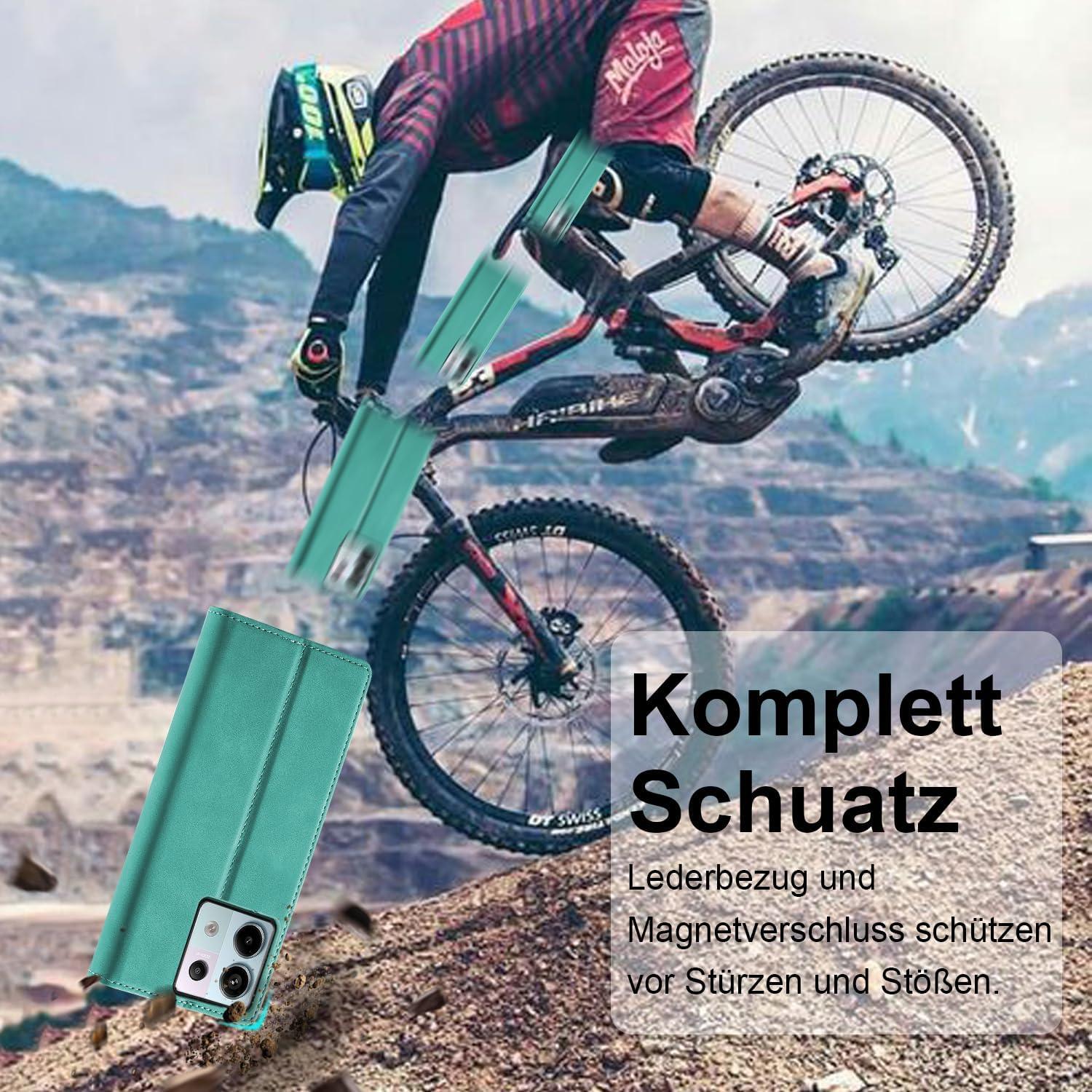 Xiaomi Redmi Note 13 Pro 5G Hülle Leder Klapphülle Schutzhülle Grün