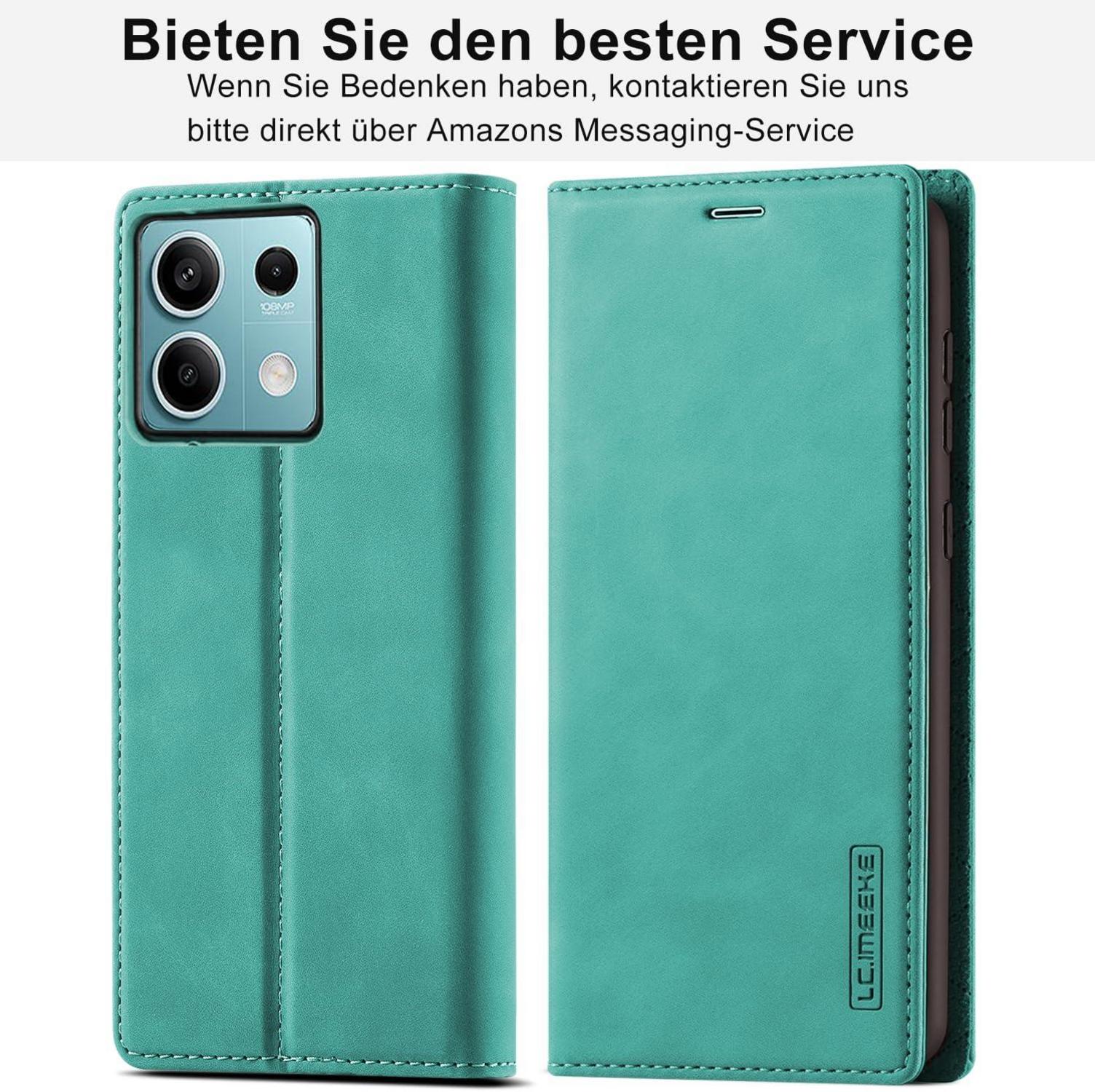 Xiaomi Redmi Note 13 Pro 5G Hülle Leder Klapphülle Schutzhülle Grün