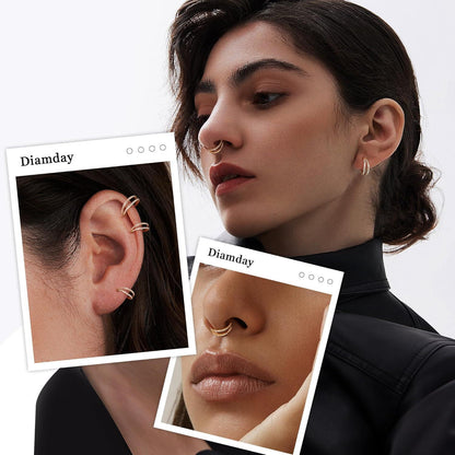 Nasenring Hoop mit Zirkonia, 316L Chirurgenstahl, 18G/20G, Gold/Silber