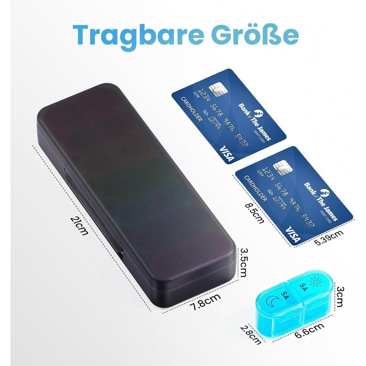 7-Tage Tablettenbox Morgens Abends, Pillendose mit 14 Fächern, Schwarz