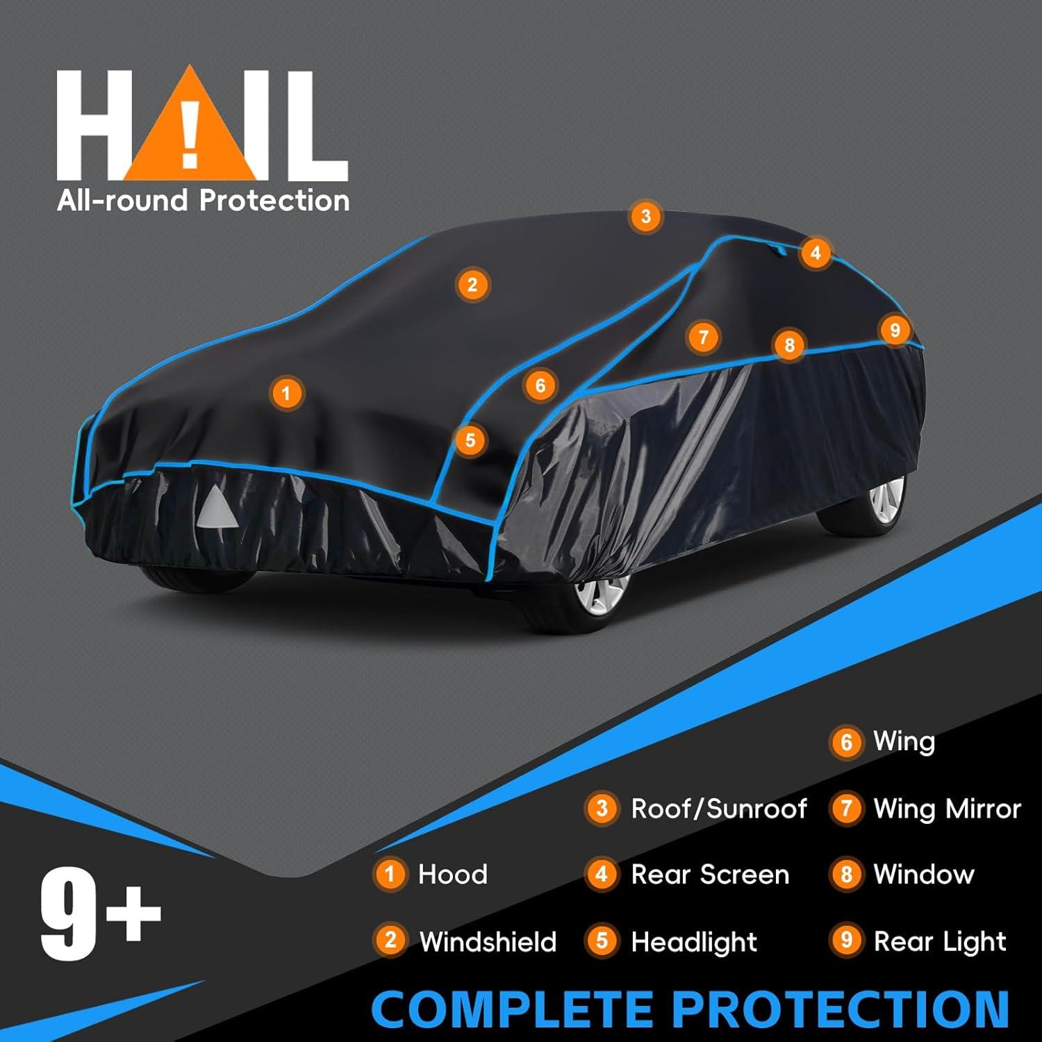 Hagelschutzplane Autoabdeckung A5 Vollgarage Schwarz 490-530cm