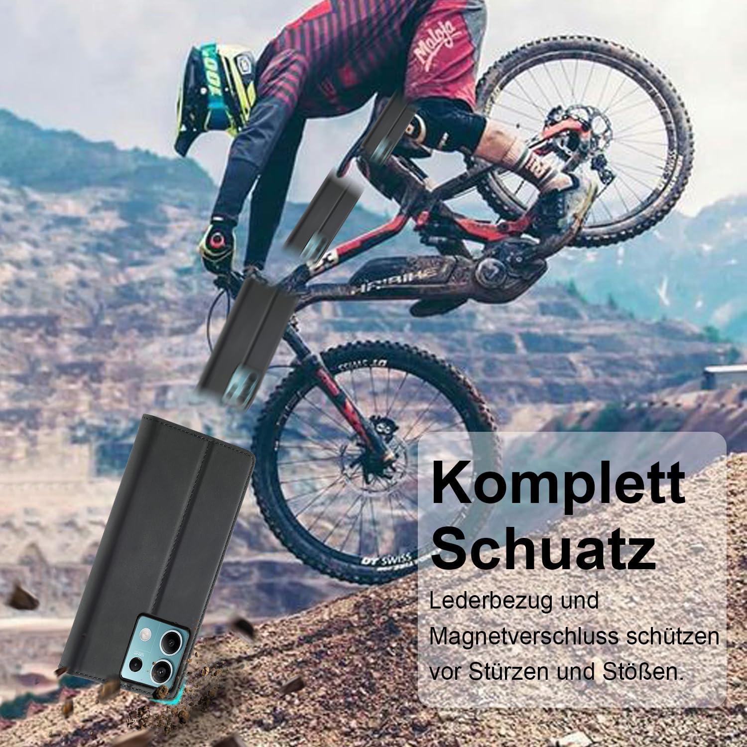 Xiaomi Redmi Note 13 5G Hülle Leder Klappbar Wallet Schutz Schwarz