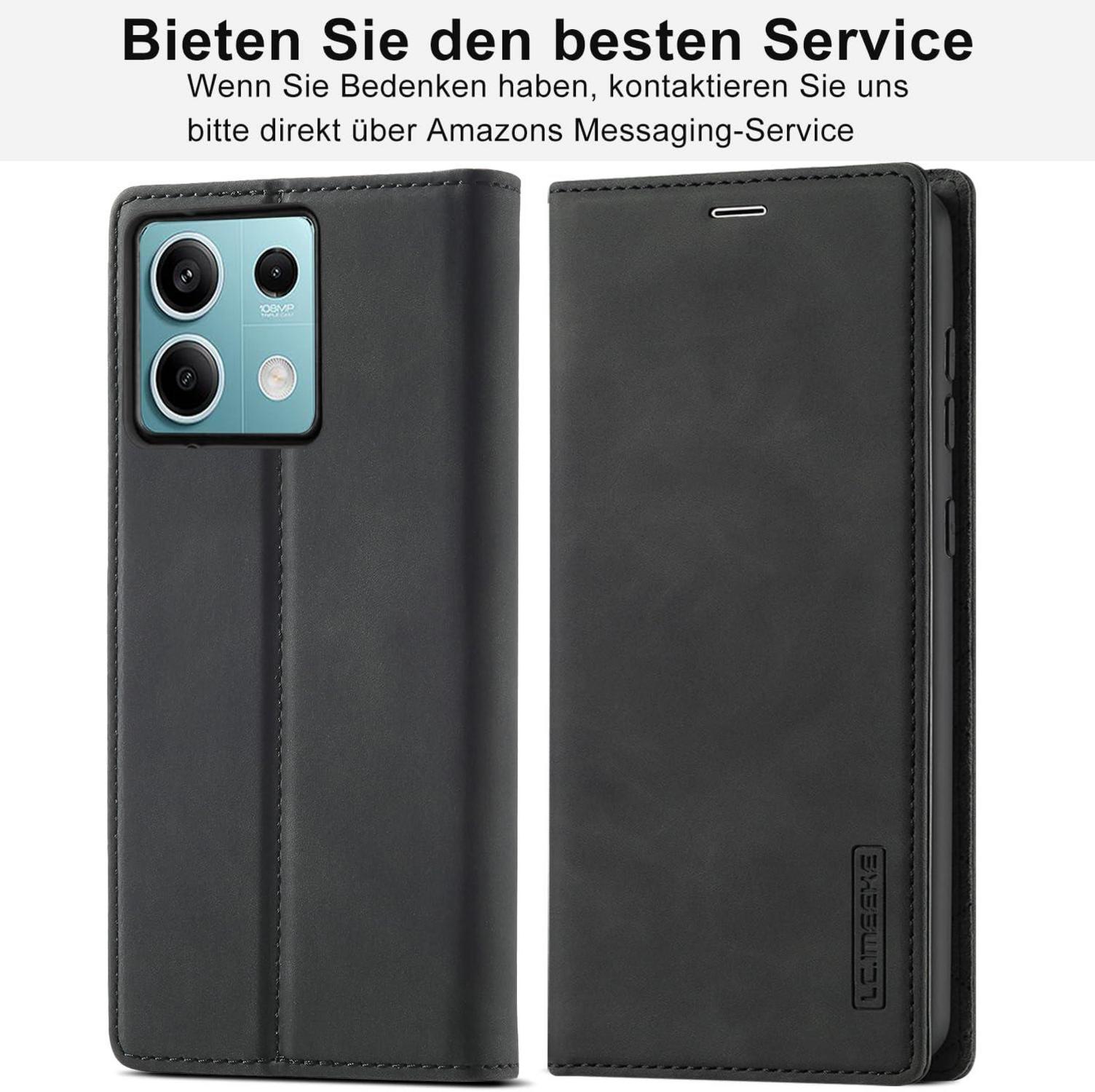 Xiaomi Redmi Note 13 5G Hülle Leder Klappbar Wallet Schutz Schwarz