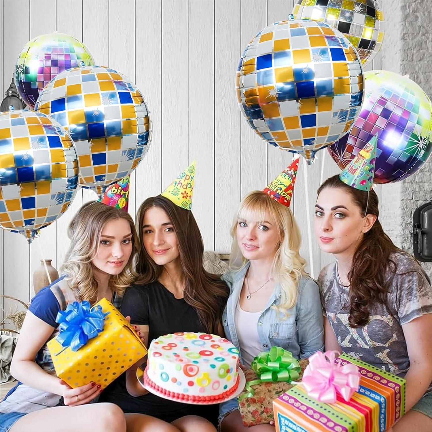 6er Set Discokugel Luftballon Blau Gold 22 Zoll für Party Deko Karneval Hochzeit