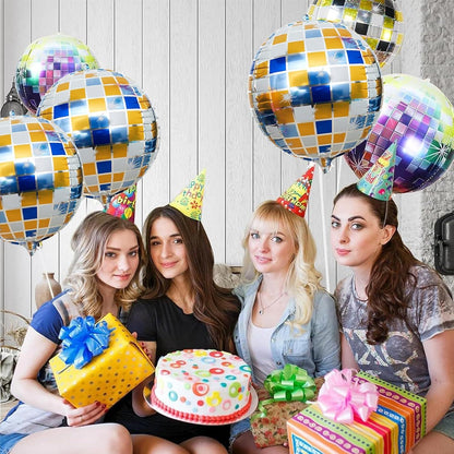 6er Set Discokugel Luftballon Blau Gold 22 Zoll für Party Deko Karneval Hochzeit