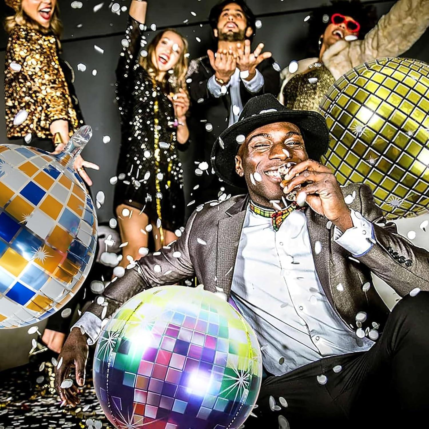 6 Stück Discokugel Luftballon Blau Gold 22 Zoll - Party Deko für