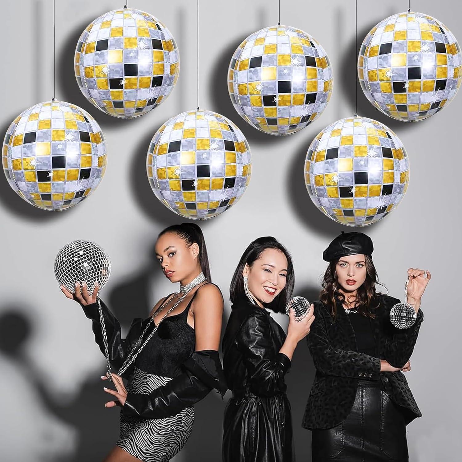 Discokugel Luftballon Schwarz Gold für 90er Party Deko