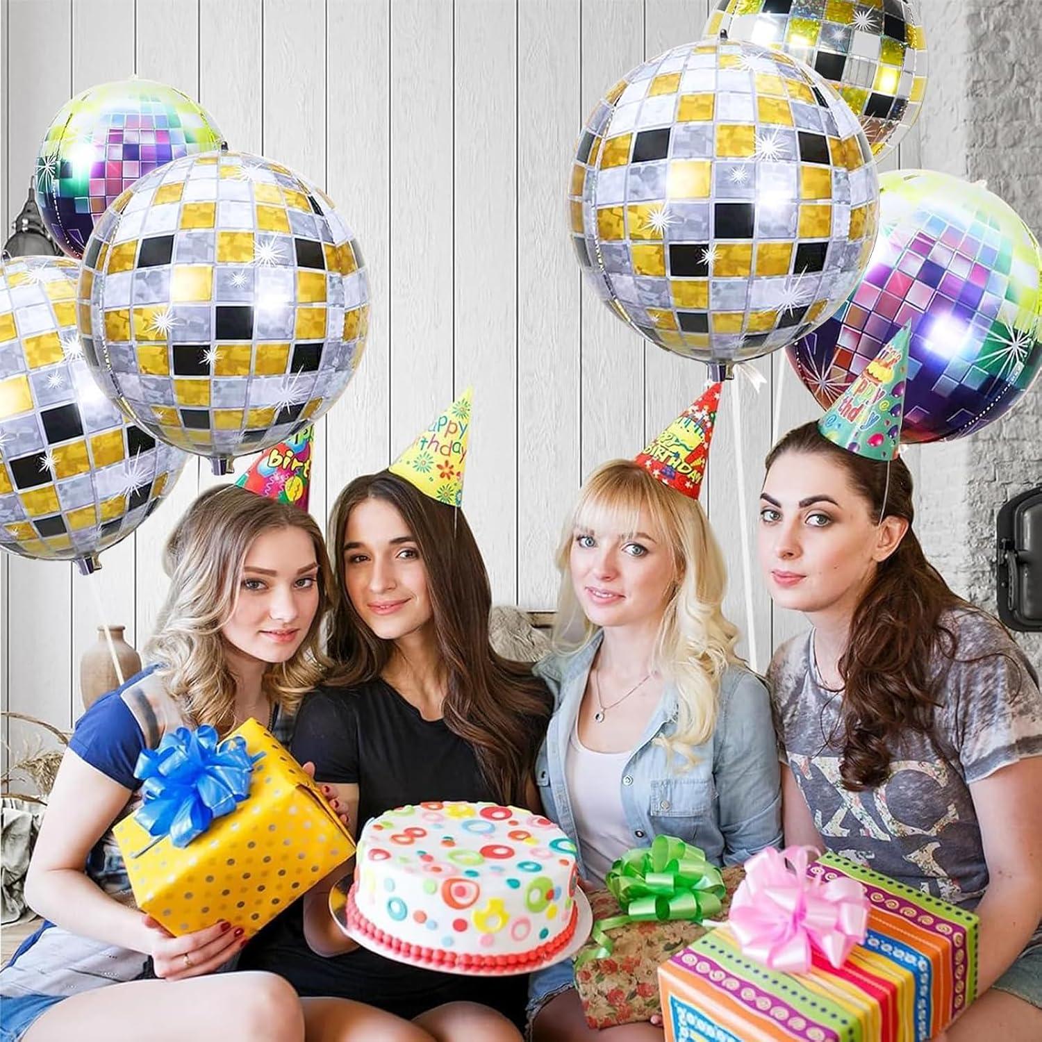 6er Set Discokugel Luftballons Schwarz Gold 22 Zoll - Party Deko Ballons