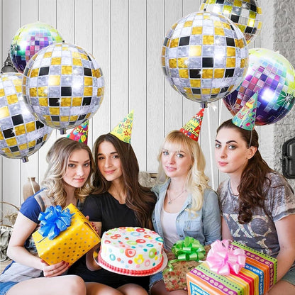 6er Set Discokugel Luftballons Schwarz Gold 22 Zoll - Party Deko Ballons
