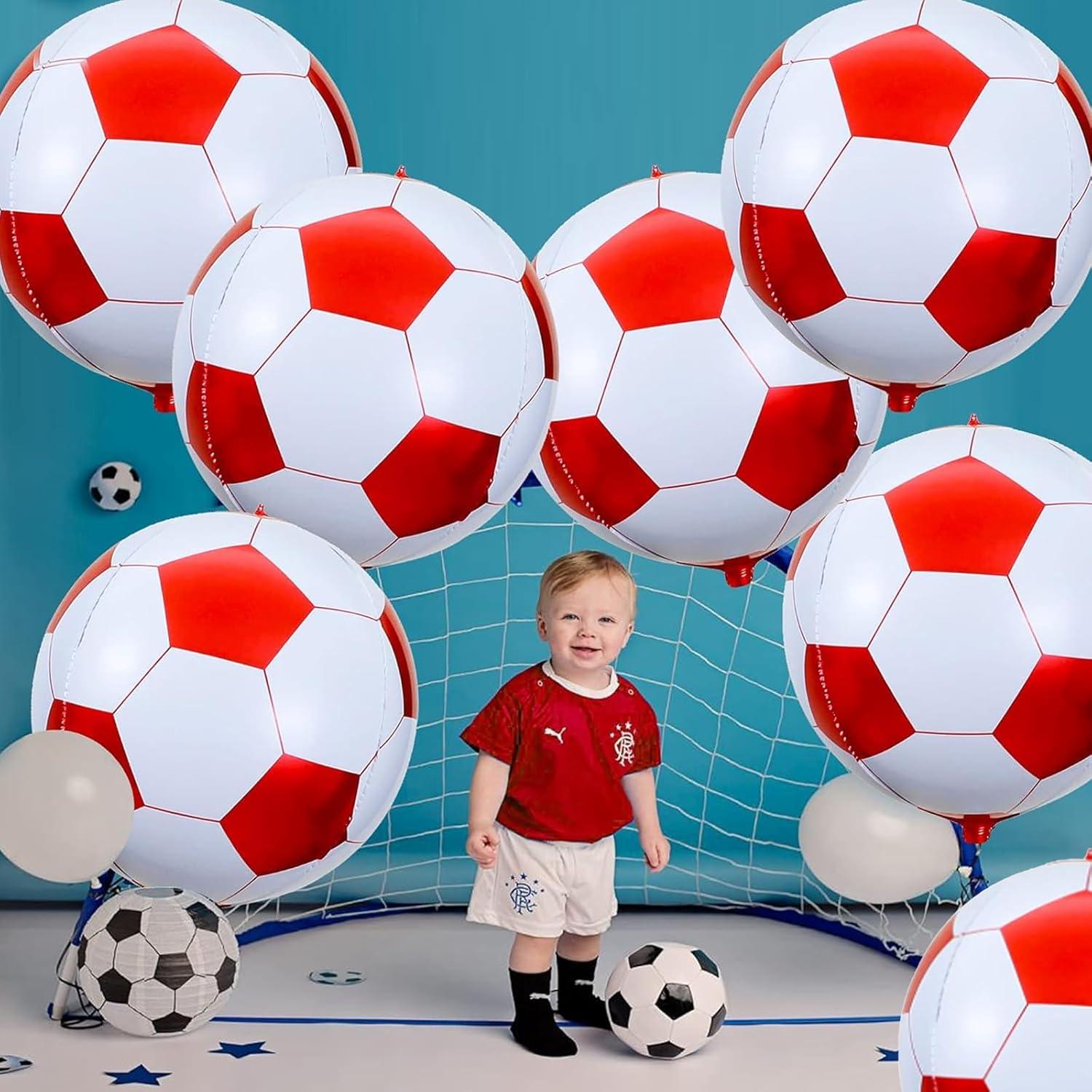 VIKY 6 Stück Fußball Luftballons 22 Zoll 4D Fussball Luftballon Rot Weiß für Kindergeburtstag & WM Party Deko