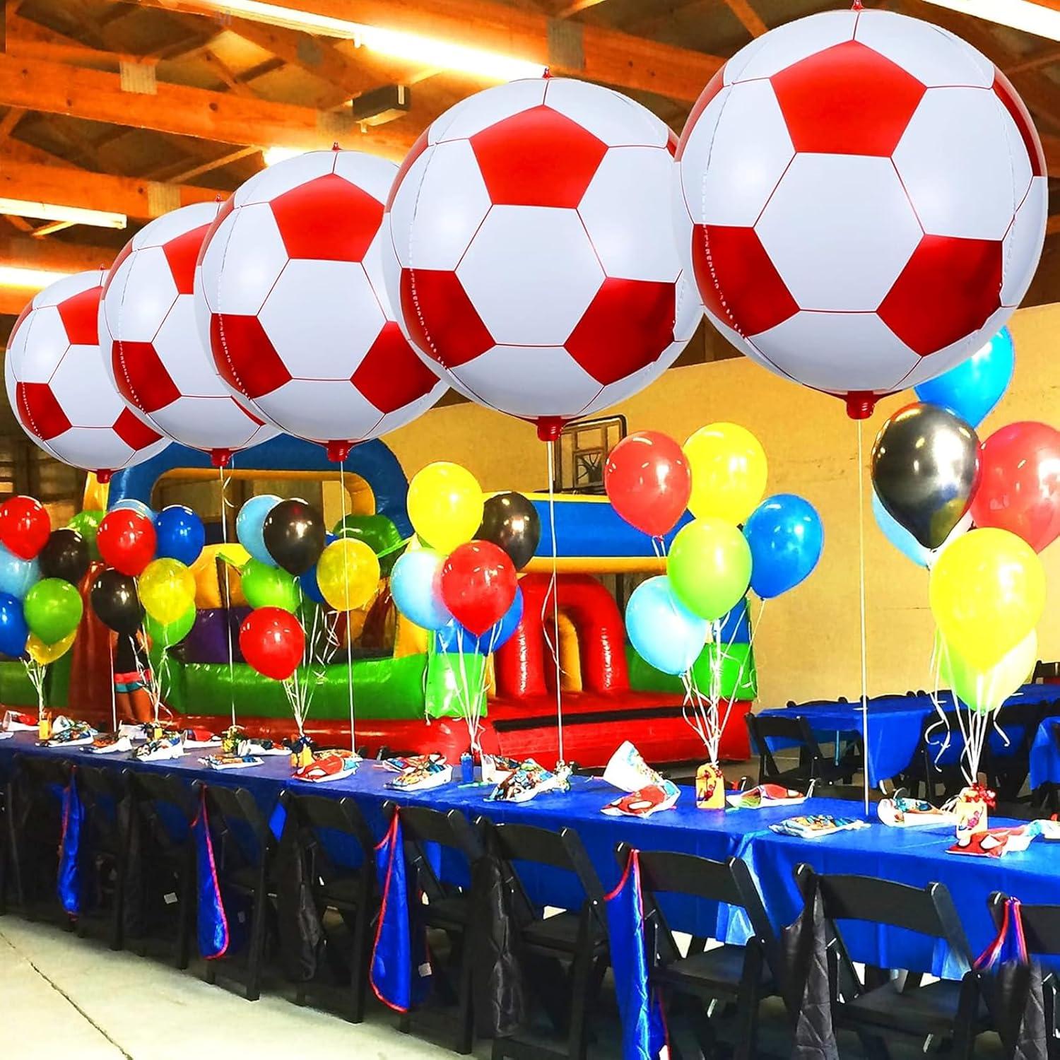6er Set Fußball Luftballons 22 Zoll Rot Weiß - Kindergeburtstag Deko Fußball WM