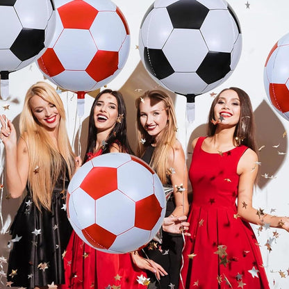 6er Set Fußball Luftballons 22 Zoll Rot Weiß - Kindergeburtstag Deko Fußball WM