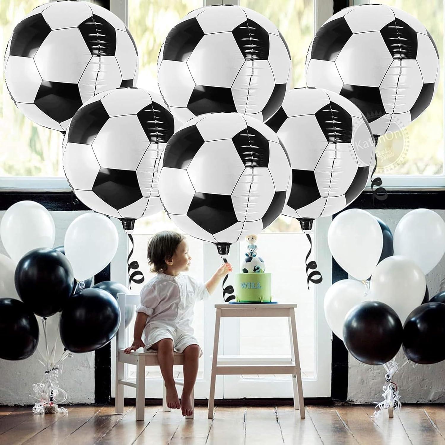6er Pack Fußball Luftballons 22 Zoll Schwarz Weiß - 4D Fussball Deko Geburtstag Kinder WM Party