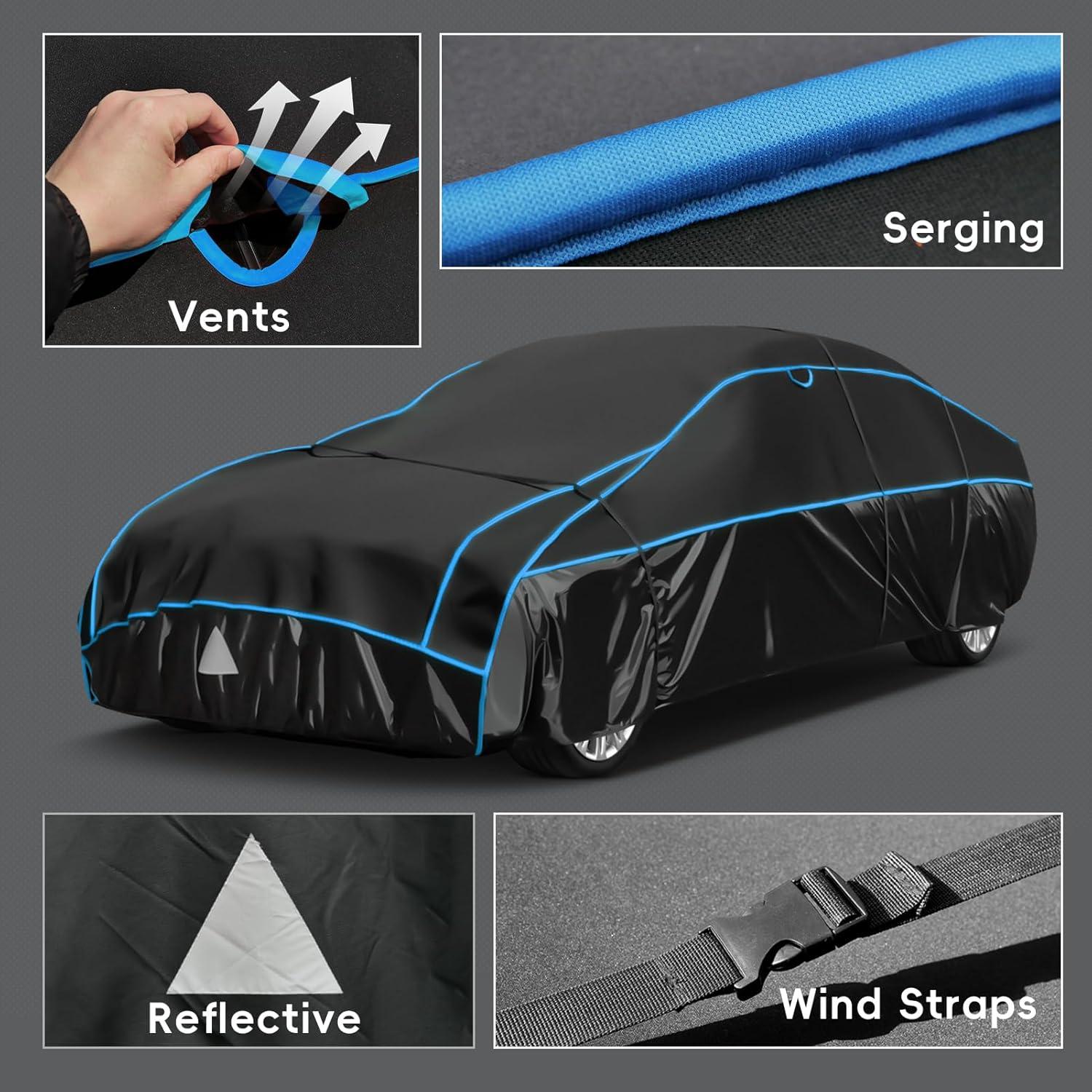 Holthly Hagelschutzplane Autoabdeckung Wasserdicht PKW SUV Jeep Schwarz 485-510cm