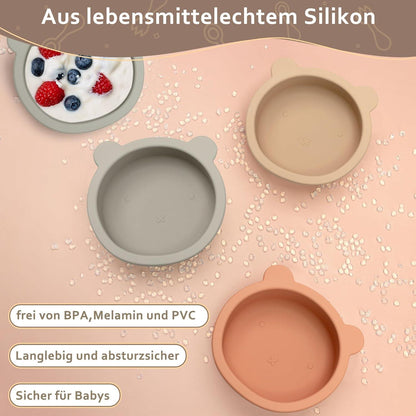Silikon Baby Schüssel mit Saugnapf, BPA Frei, Rutschfest, 3er Set, für Babybrei
