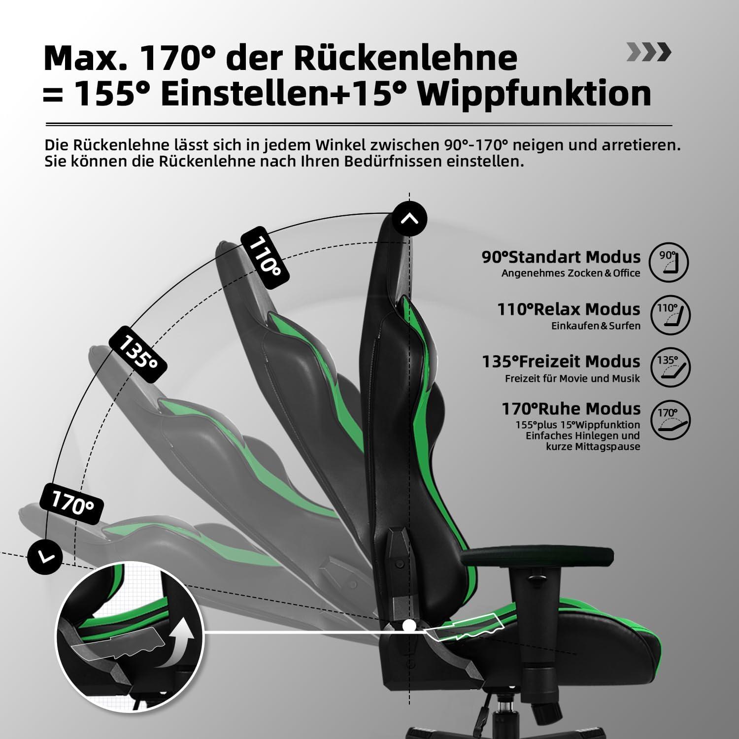 Gaming Stuhl Bürostuhl mit Wippfunktion bis zu