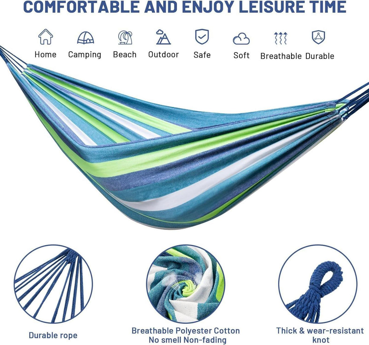 Hängematte Outdoor Camping Poly-Baumwolle 230 x 150CM Blau