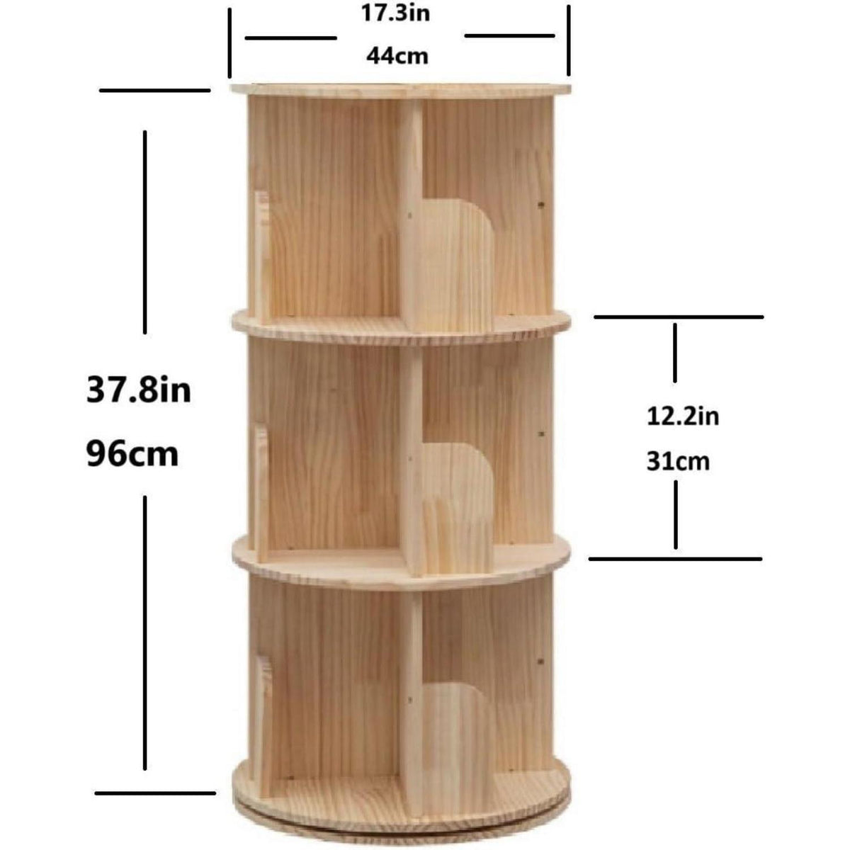 Drehbares Bücherregal Kiefernholz – 3-stöckig, 44cm Durchmesser