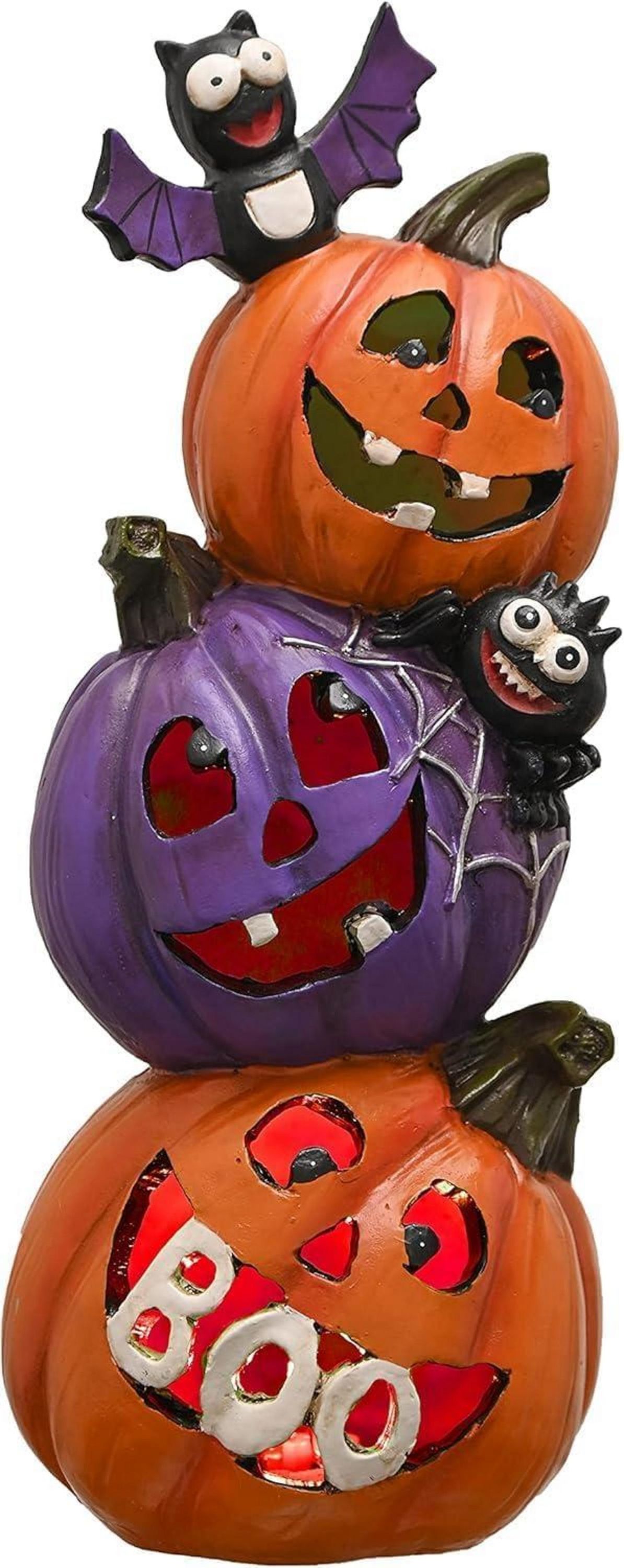 Halloween Kürbis Figur mit LED Licht 25cm Harz Party Deko