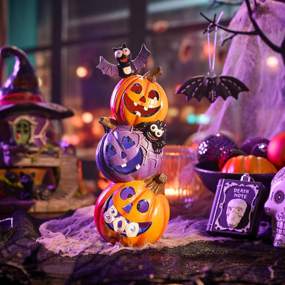 Halloween Deko 25cm Harz Kürbis Figur LED Licht Tisch