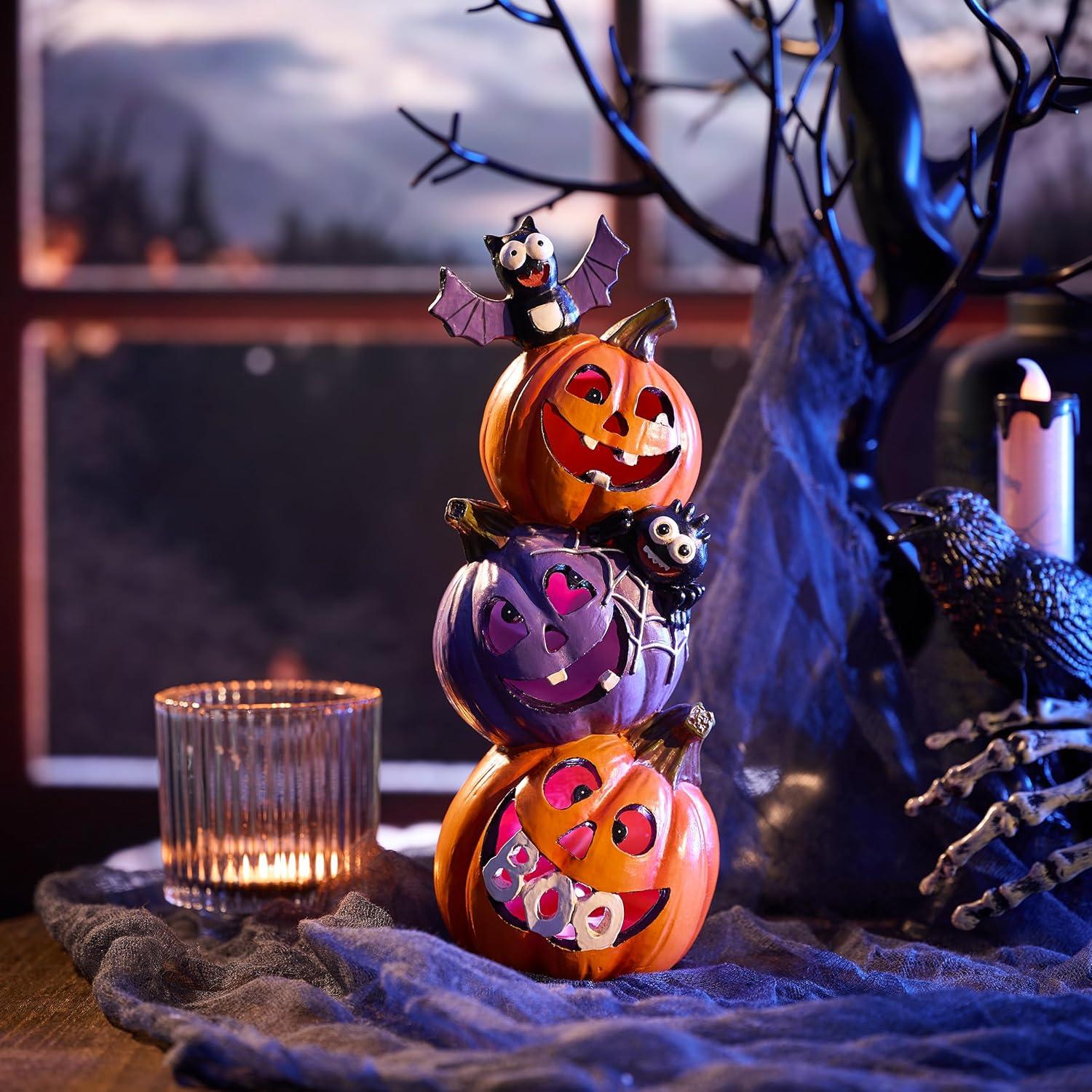 Halloween Kürbis Figur mit LED Licht 25cm Harz Party Deko