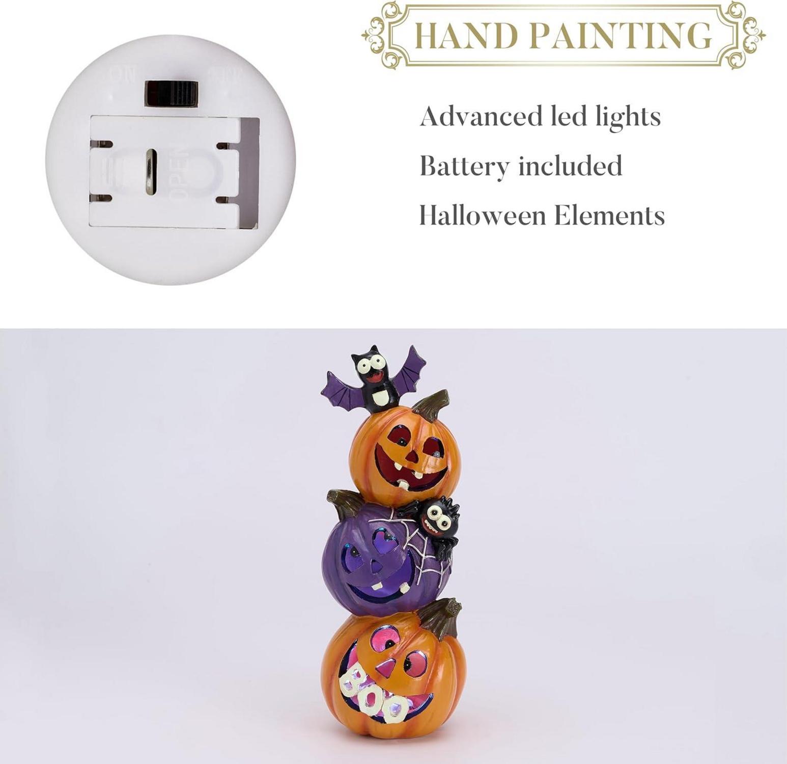 Halloween Deko Kürbis Figur LED Licht 25cm Harz Tisch Ornamente