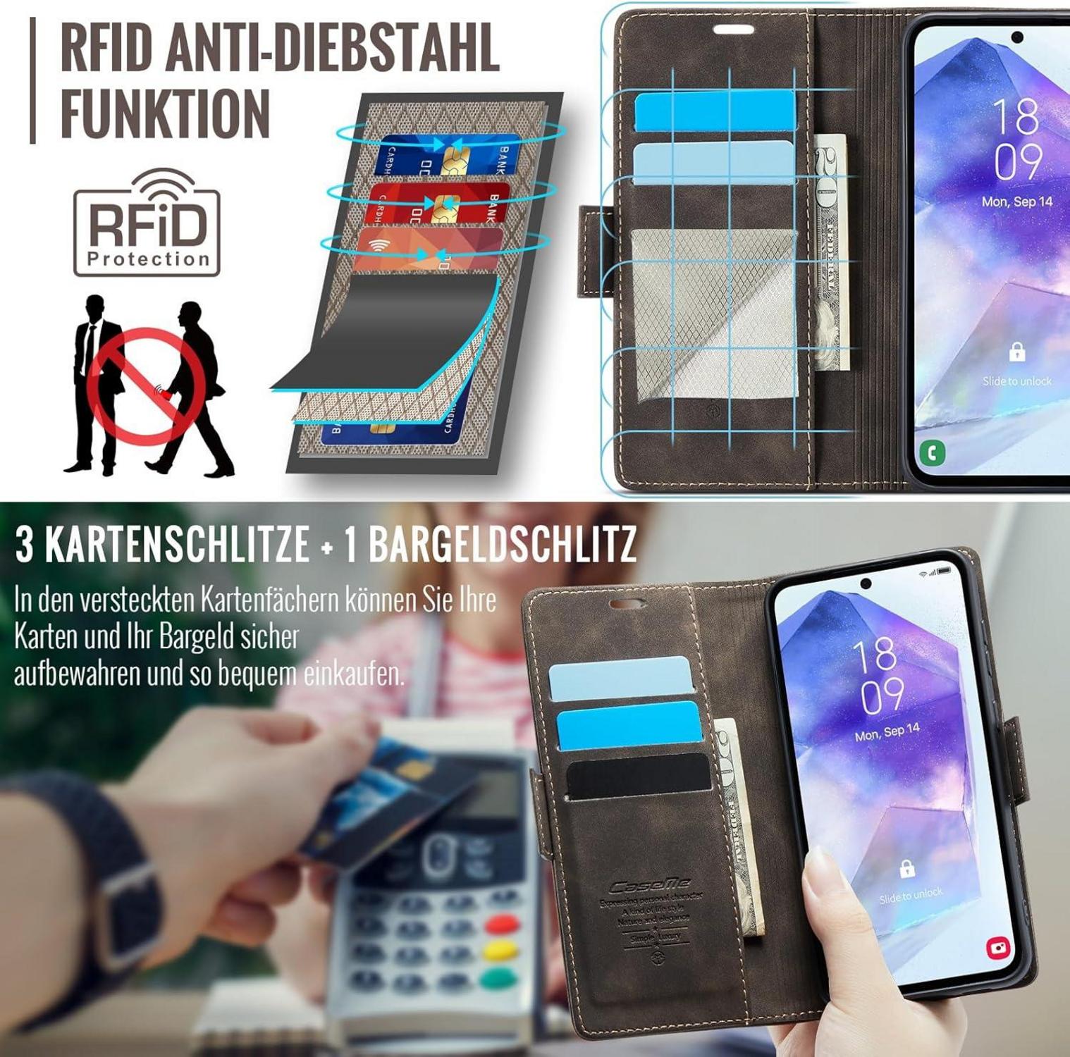 Samsung Galaxy A55 5G Handyhülle Klappbar PU Leder RFID