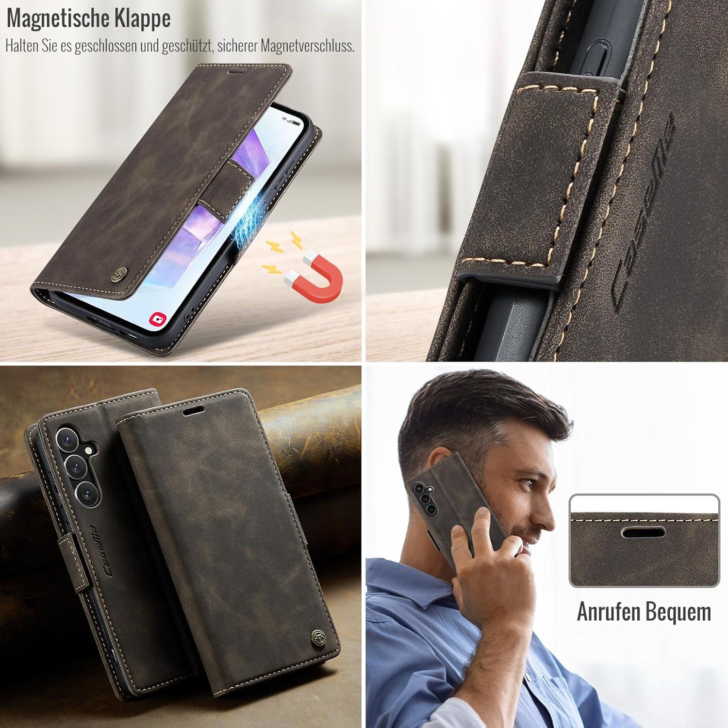 Samsung Galaxy A55 5G Handyhülle RFID Schutz Kaffee Magnetverschluss Standfunktion