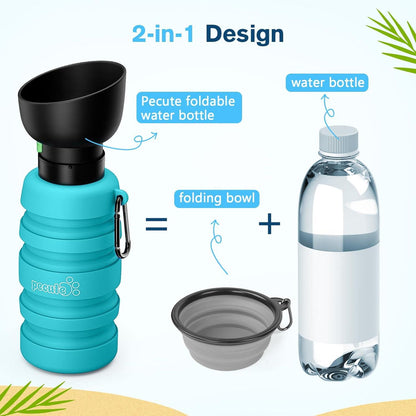 Pecute Hundewasserflasche Faltbar 850ml Blau Trinkflasche Hunde