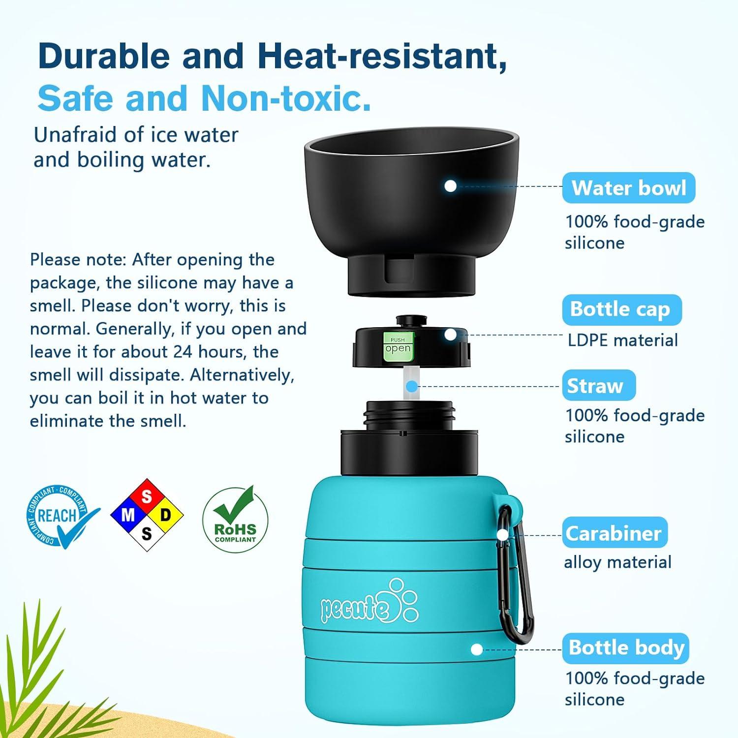 Faltbare Hundewasserflasche für Unterwegs 850ml Hellblau