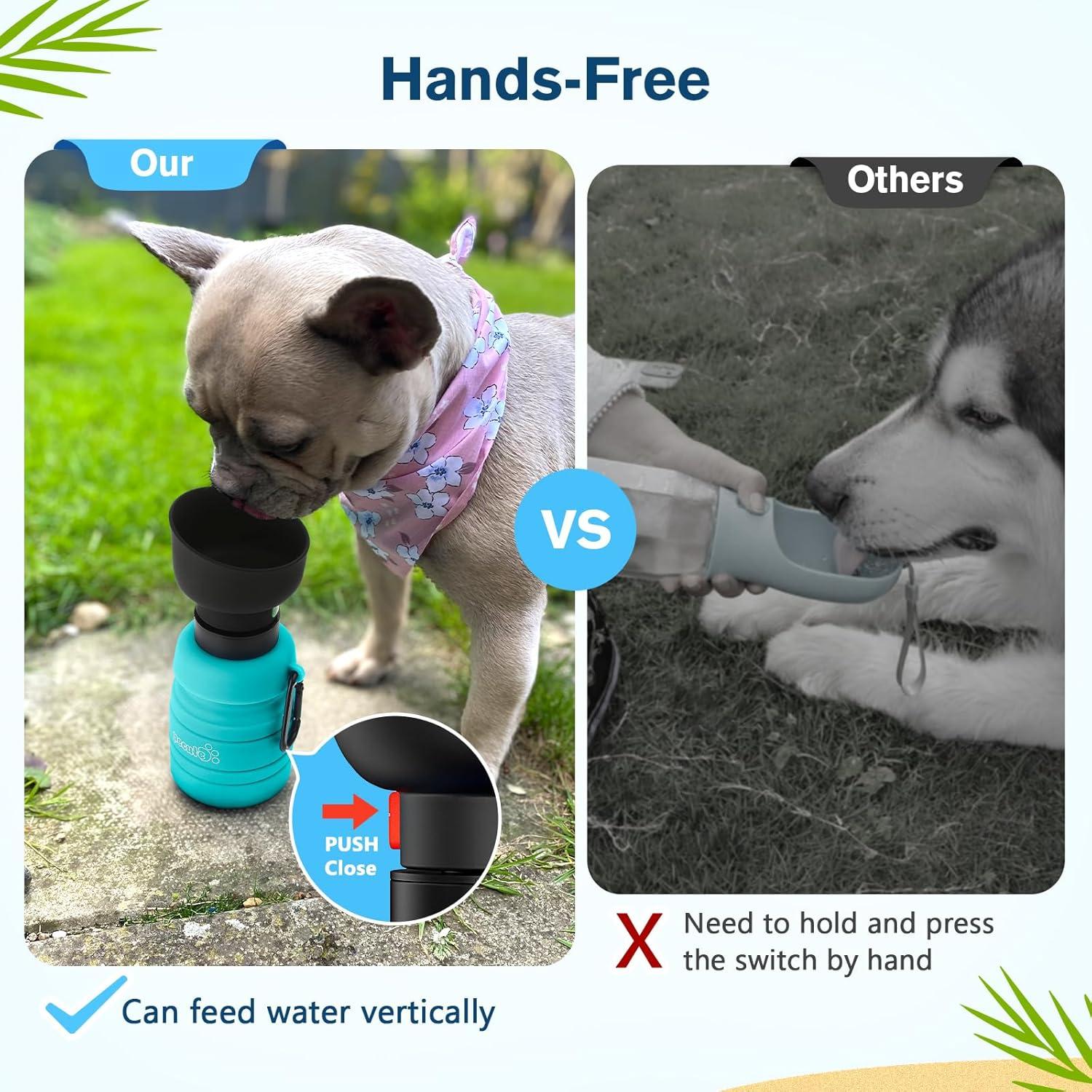 Hundewasserflasche für Unterwegs - Faltbar, Sicher, Ungiftig - Hellblau - 850ml