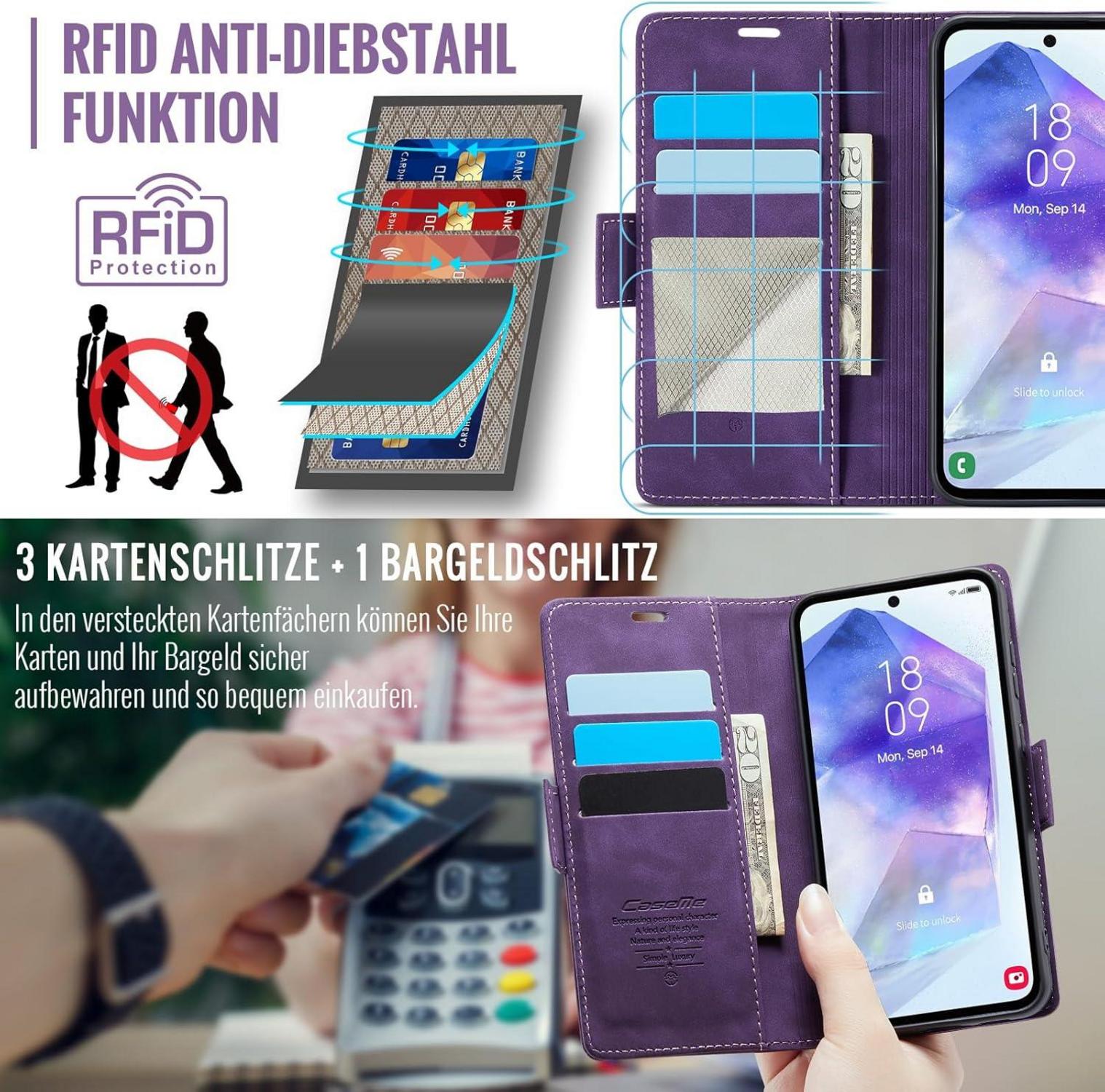 Samsung Galaxy A55 5G Handyhülle Klappbar PU Leder RFID
