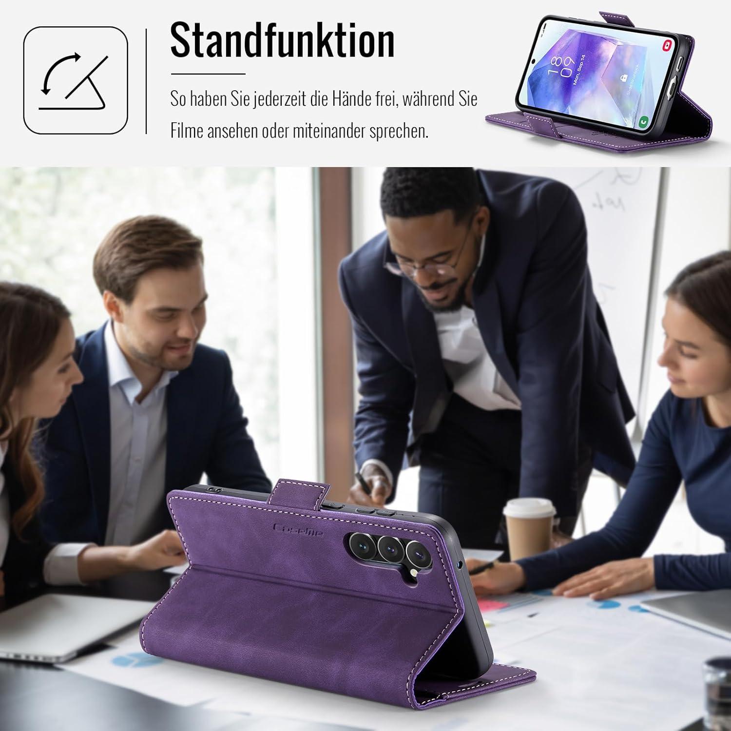 Samsung Galaxy A55 5G Handyhülle PU Leder RFID Schutz Lila