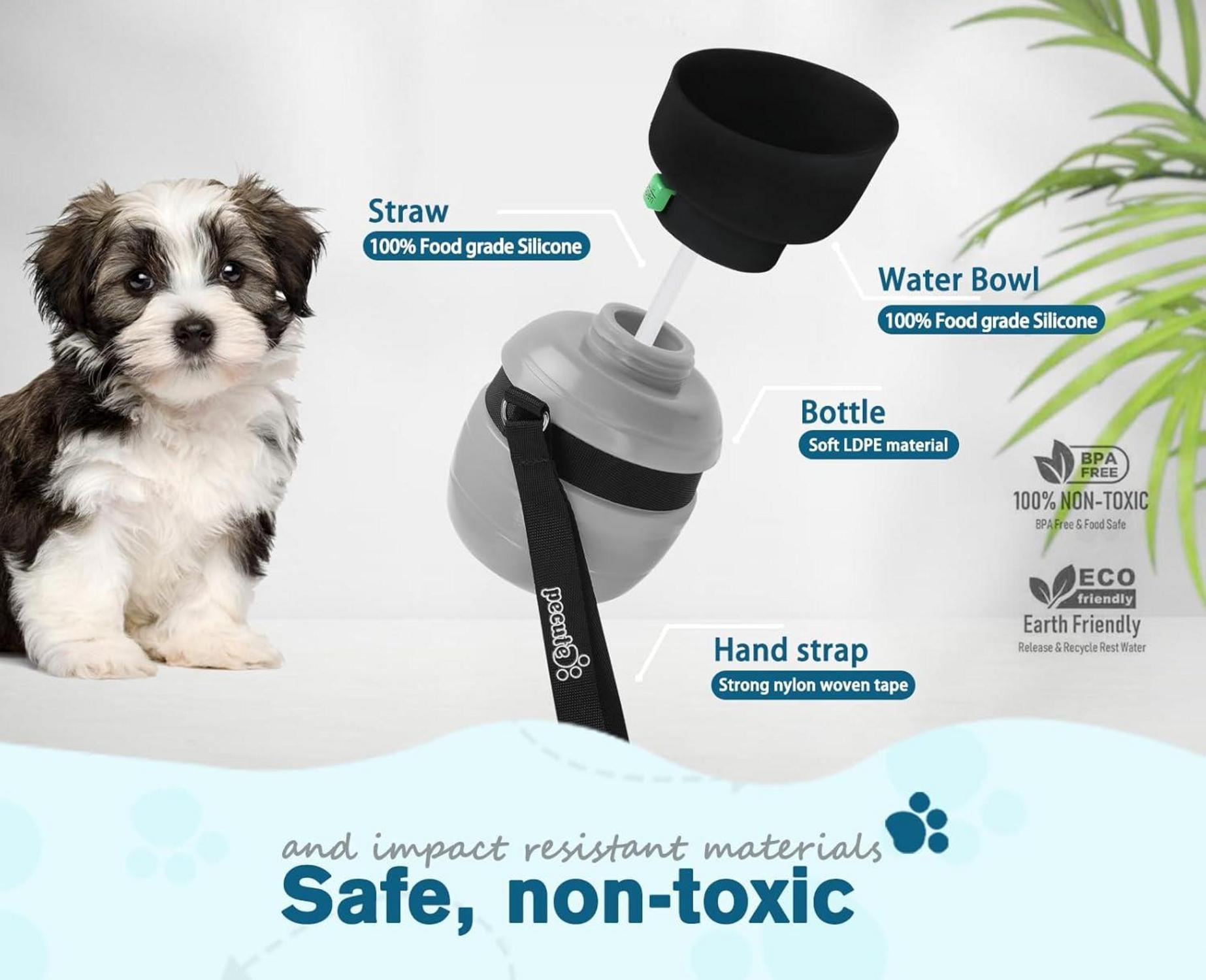 pecute Trinkflasche Hunde Silikon Grau 350 ml - Faltbare Wasserschale