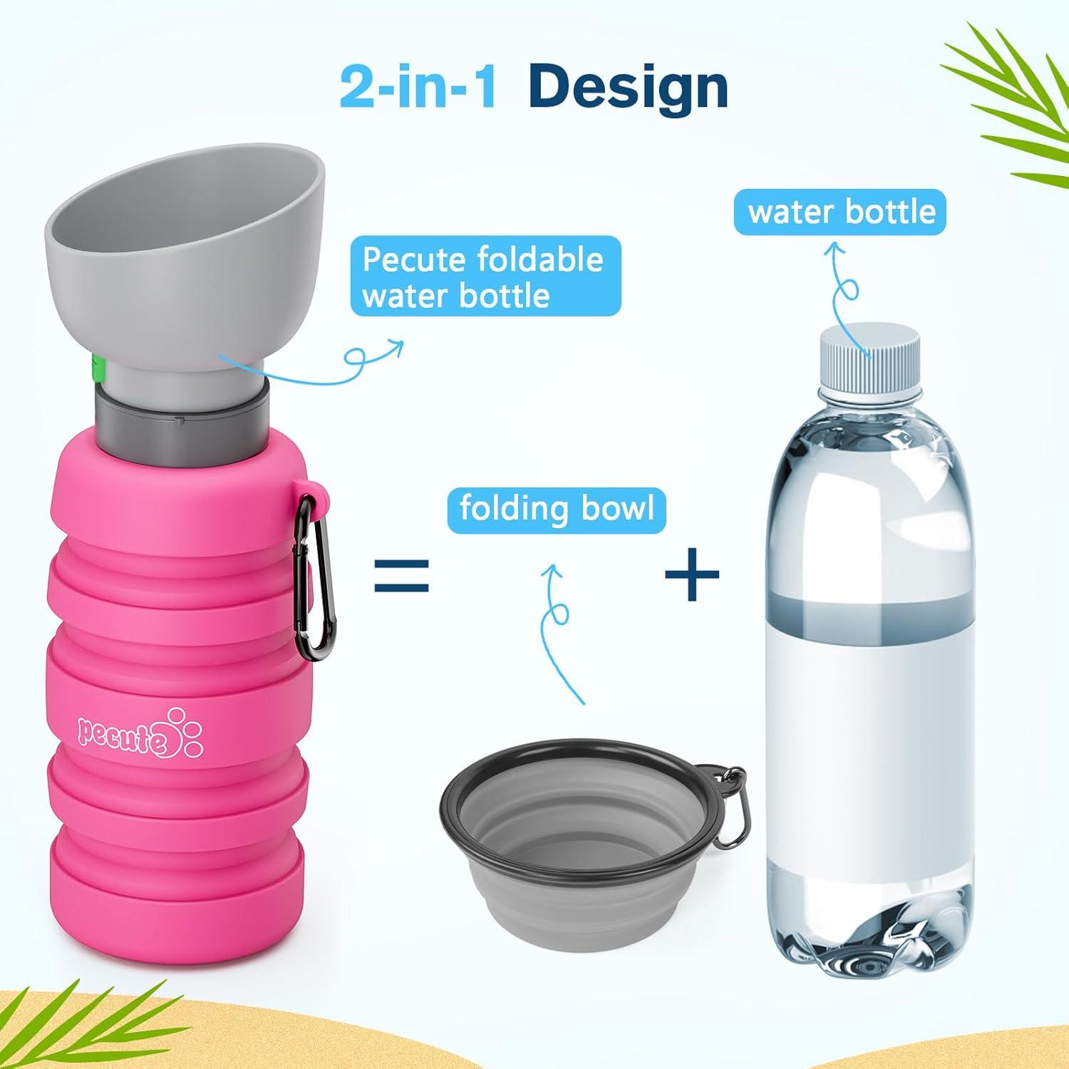 Pecute Hundewasserflasche Faltbar Trinkflasche Hund 850ml Rosa