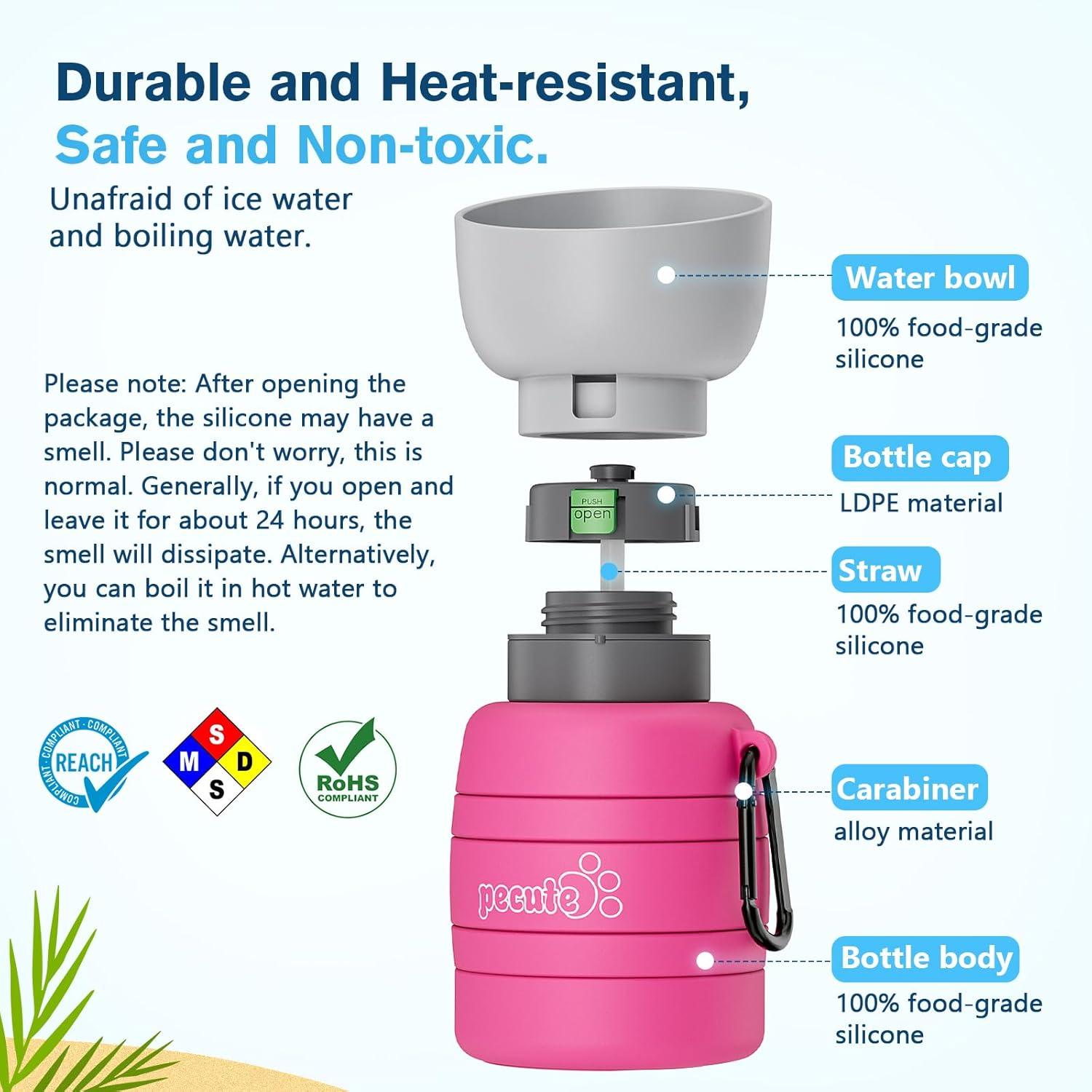 Hundewasserflasche faltbar Trinkflasche Hunde 5 Kapazitätsstufen rosa
