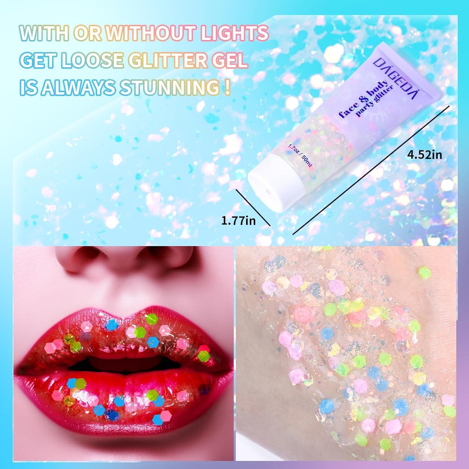 Body Glitter Gel 50ml Face Shimmer Sequins Chunky Holographic Makeup