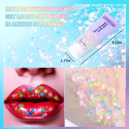 Body Glitter Gel 50ml Face Shimmer Sequins Chunky Holographic Makeup