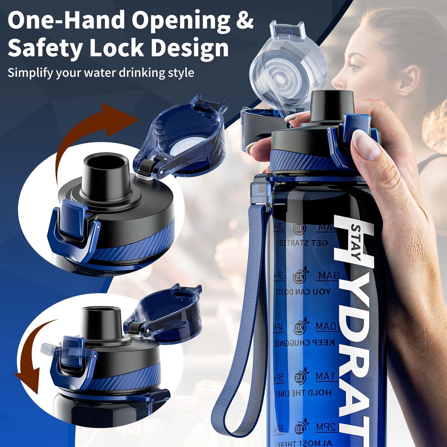 Trinkflasche 1L Mevoly BPA-Frei Auslaufsicher Tritan Sport Zeitmarkierung